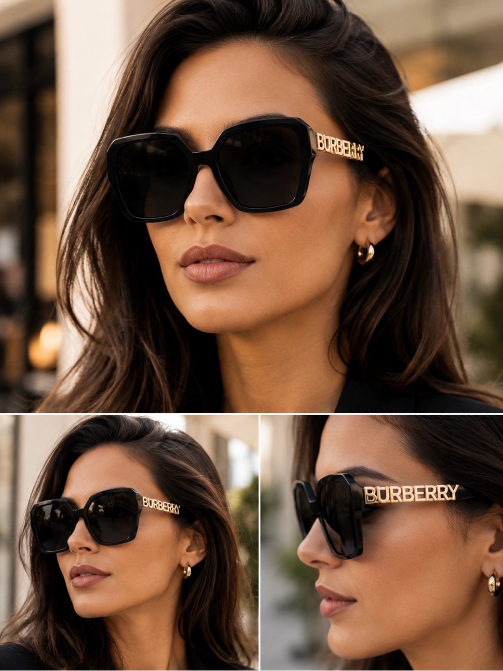 ✨Host pick 🔥 Burberry Black Square Sunglasses Gold Logo Temples Luxury Designer